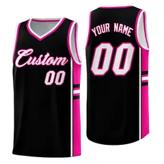 Black Pink Classic Color Block Varsity Basketball Jersey 1