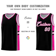 Black Pink Classic Color Block Varsity Basketball Jersey 3