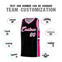Black Pink Classic Color Block Varsity Basketball Jersey 4