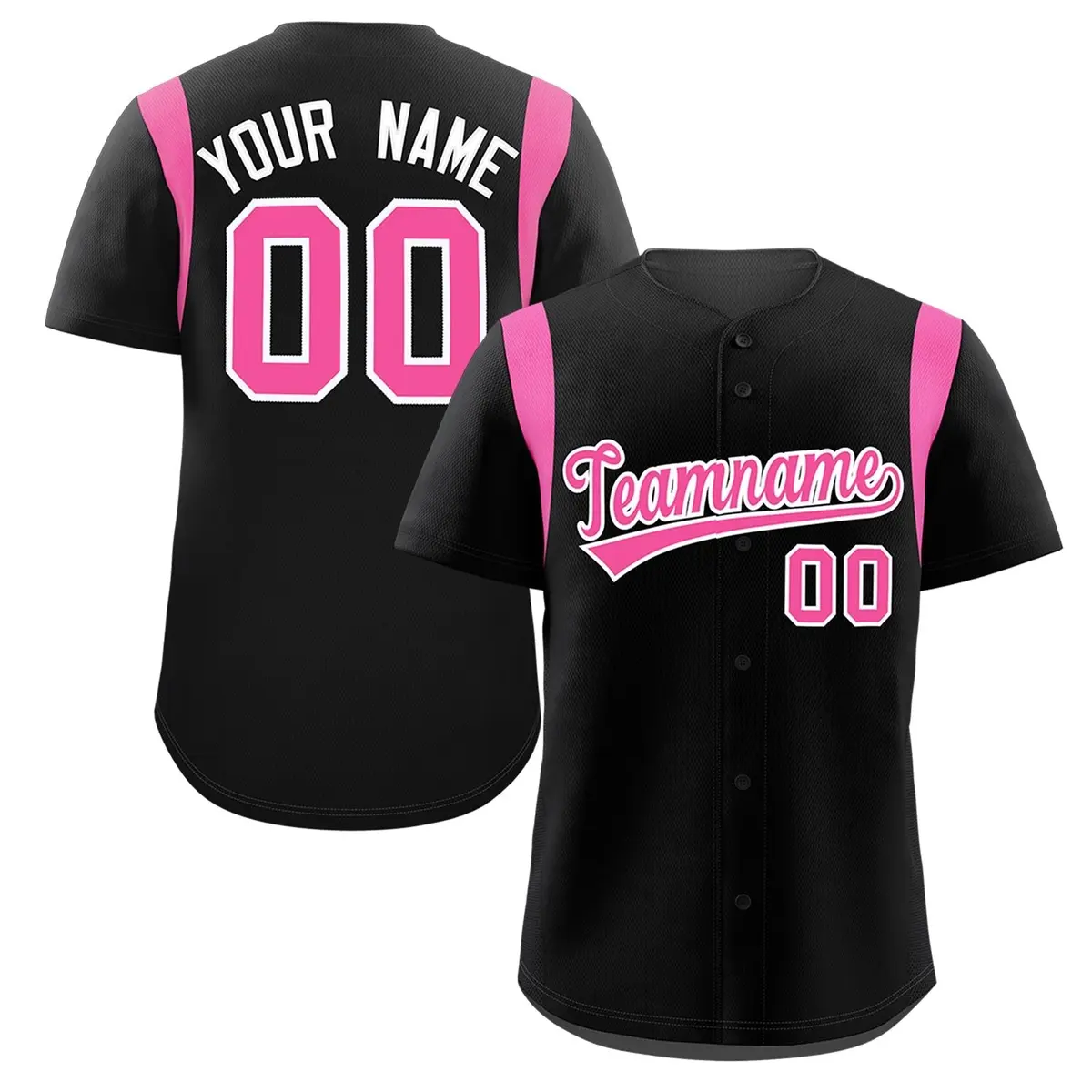 Black Pink Classic Full Button Baseball Jersey