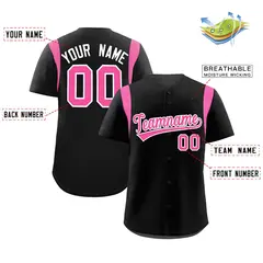 Black Pink Classic Full Button Baseball Jersey 2