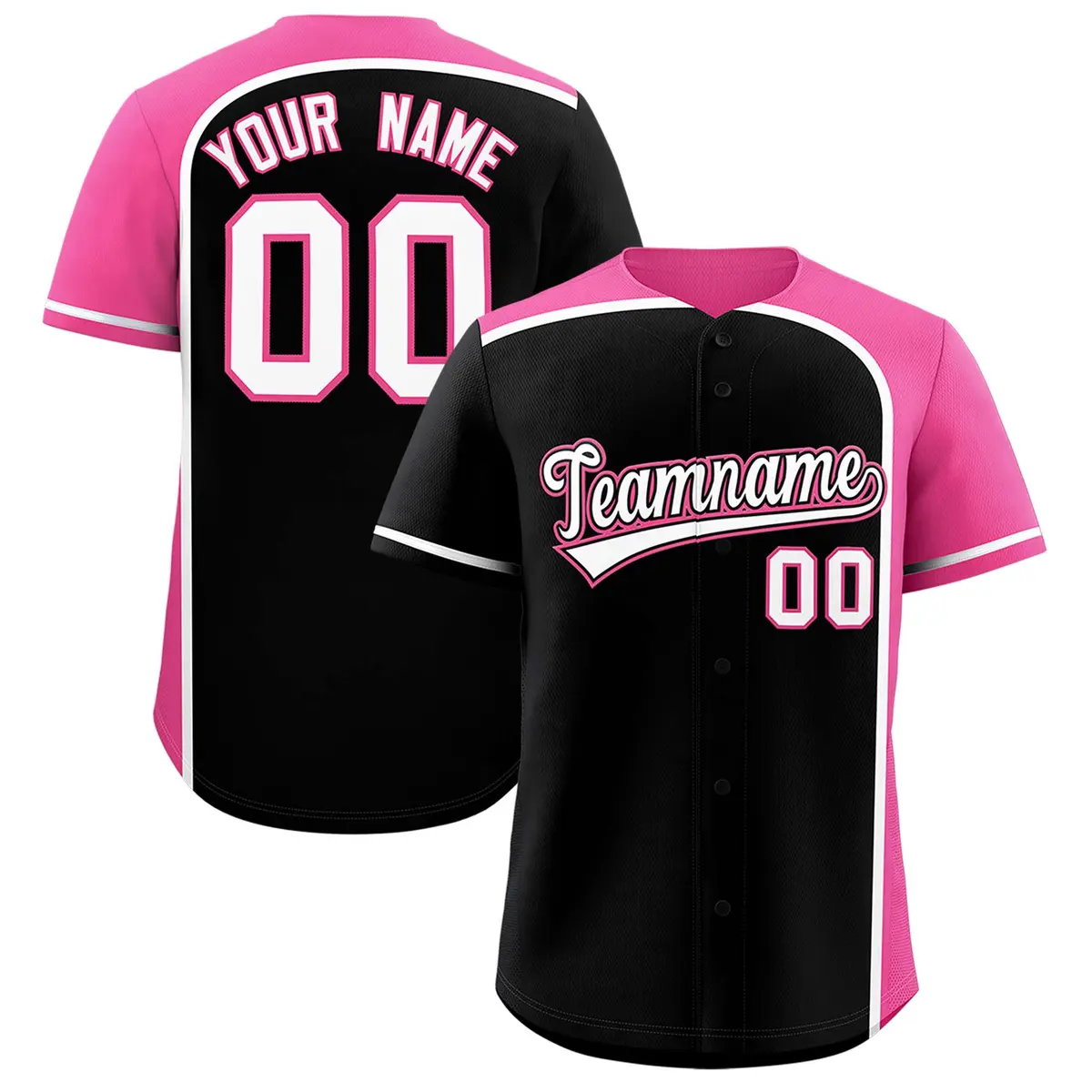 Black Pink Color Block Authentic Baseball Jersey