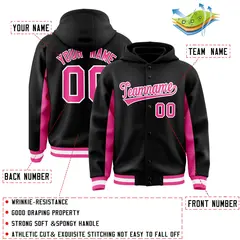 Black Pink Color Block Varsity Letterman Jacket Hoodie 4