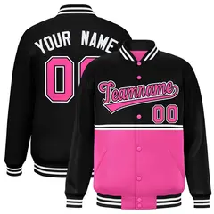 Black Pink Color Block Varsity Letterman Jacket