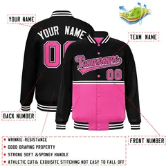 Black Pink Color Block Varsity Letterman Jacket 2