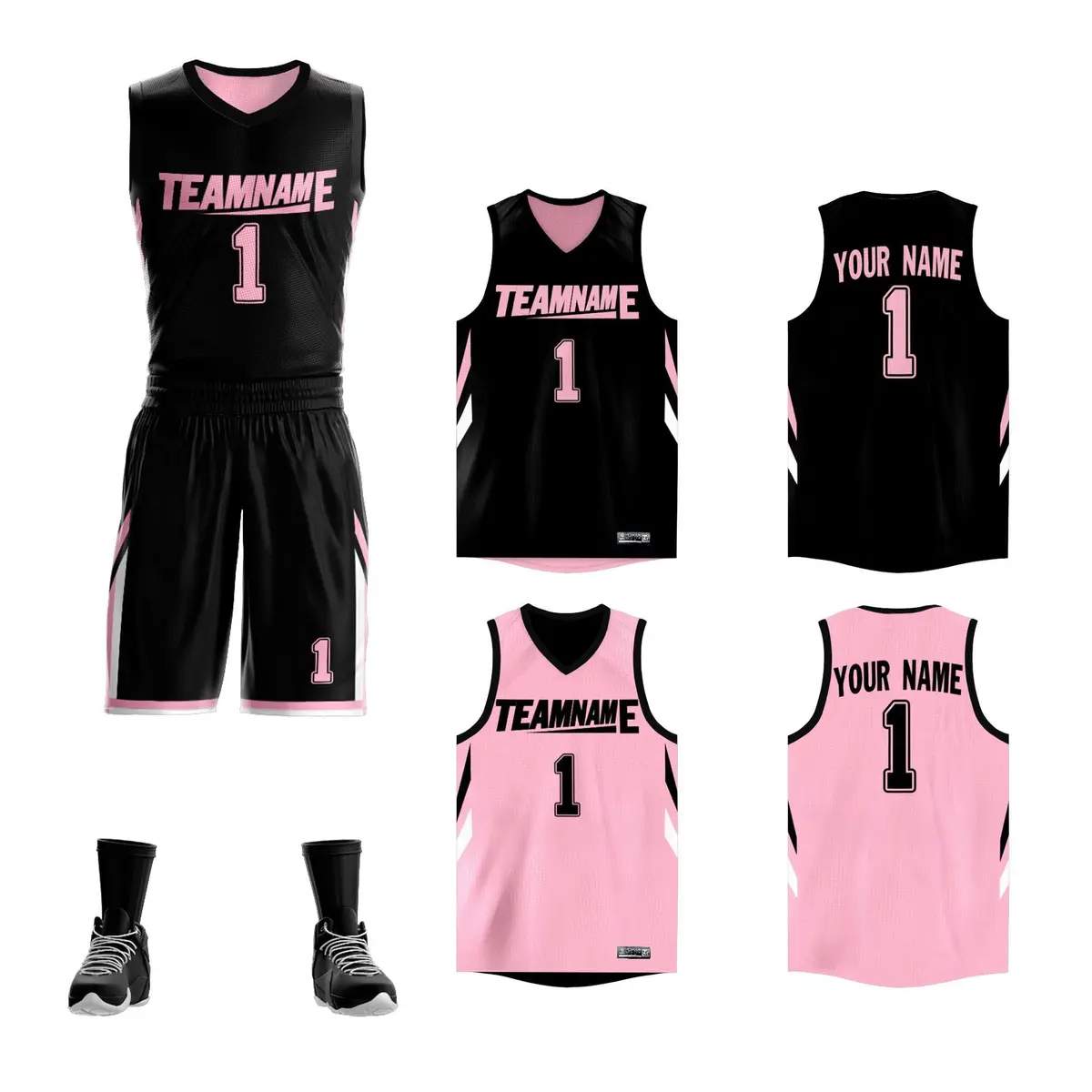 Black Pink Double Side Sets Sportswear Basketball Jersey