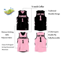 Black Pink Double Side Tops Athletic Basketball Jersey 4