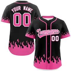 Black Pink Flame Graffiti Authentic Baseball Jersey 1