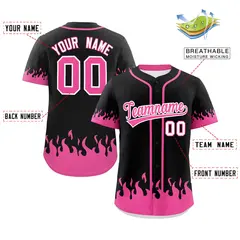 Black Pink Flame Graffiti Authentic Baseball Jersey 2