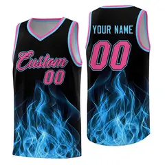 Black Pink Flame Graffiti Printed Basketball Jersey 1