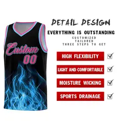 Black Pink Flame Graffiti Printed Basketball Jersey 2