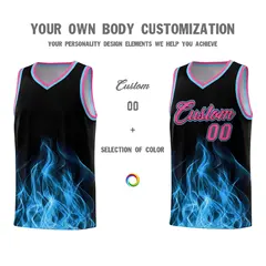 Black Pink Flame Graffiti Printed Basketball Jersey 3