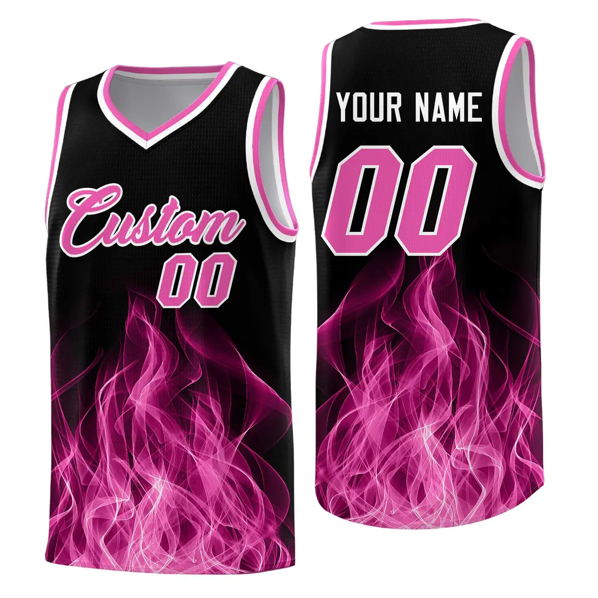 Black Pink Flame Graffiti Wrinkle-Resistant Basketball Jersey
