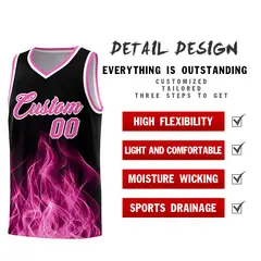 Black Pink Flame Graffiti Wrinkle-Resistant Basketball Jersey 2