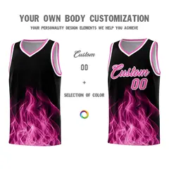 Black Pink Flame Graffiti Wrinkle-Resistant Basketball Jersey 3