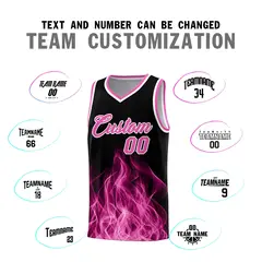 Black Pink Flame Graffiti Wrinkle-Resistant Basketball Jersey 4