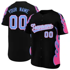 Black Pink Flame Outline Baseball Jersey 1