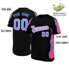 Black Pink Flame Outline Baseball Jersey 2
