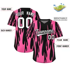 Black Pink Flame Pattern Pullover Baseball Jersey 2