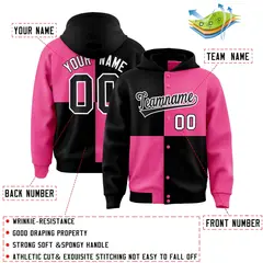 Black Pink Four Squares Color Block Varsity Letterman Jacket Hoodie 4