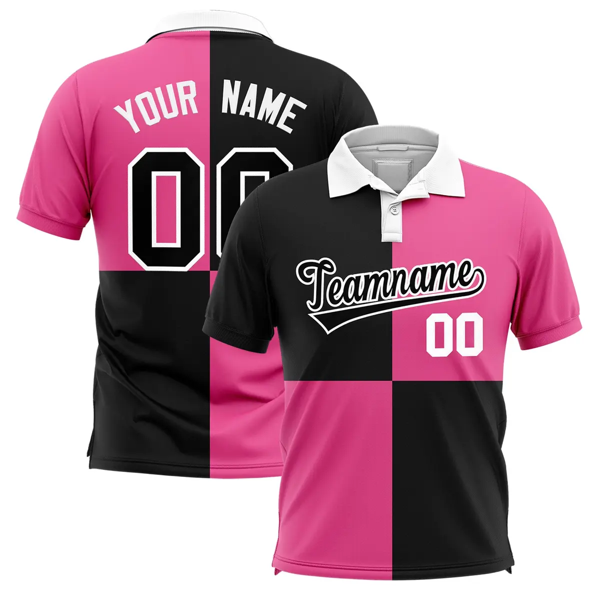 Black Pink Four Squares Performance Polo Shirt