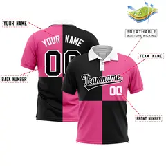 Black Pink Four Squares Performance Polo Shirt 2