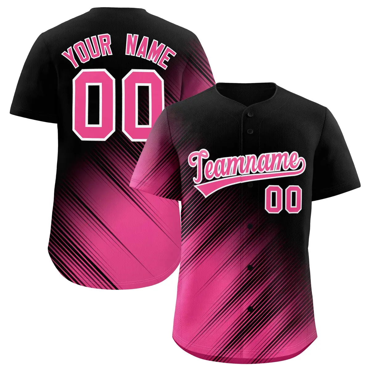 Black Pink Gradient Diagonal Stripe Fashion Baseball Jersey