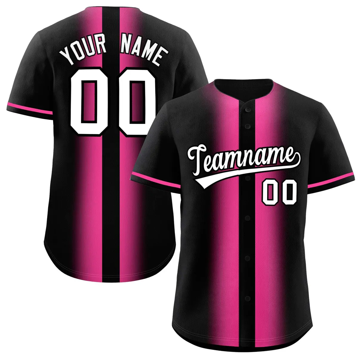 Black Pink Gradient Lapel Fashion Baseball Jersey