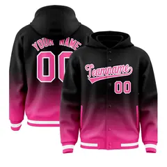 Black Pink Gradient Letterman Varsity Jacket Hoodie