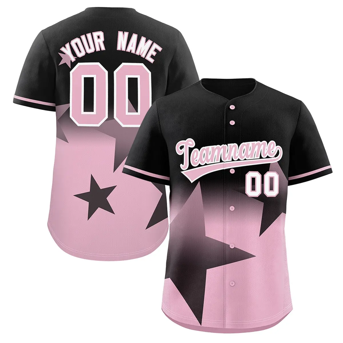 Black Pink Gradient Star Graffiti Authentic Baseball Jersey