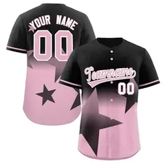 Black Pink Gradient Star Graffiti Authentic Baseball Jersey 1