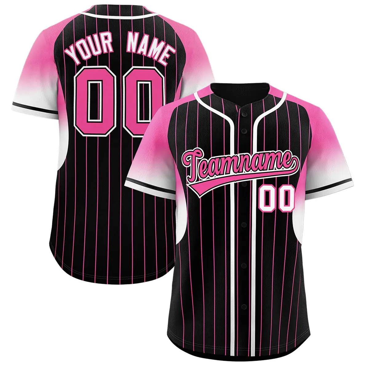 Black Pink Gradient Stripe Fashion Sleeves Baseball Jersey