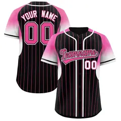 Black Pink Gradient Stripe Fashion Sleeves Baseball Jersey