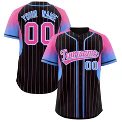 Black Pink Gradient Stripe Fashion Sleeves Baseball Jersey