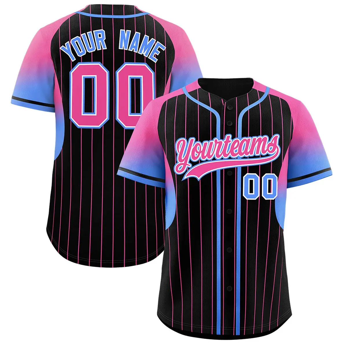 Black Pink Gradient Stripe Fashion Sleeves Baseball Jersey