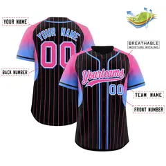 Black Pink Gradient Stripe Fashion Sleeves Baseball Jersey 3