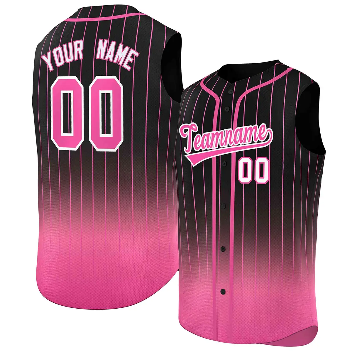 Black Pink Gradient Stripe Sleeveless Baseball Jersey