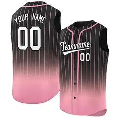 Black Pink Gradient Stripe Sleeveless Baseball Jersey