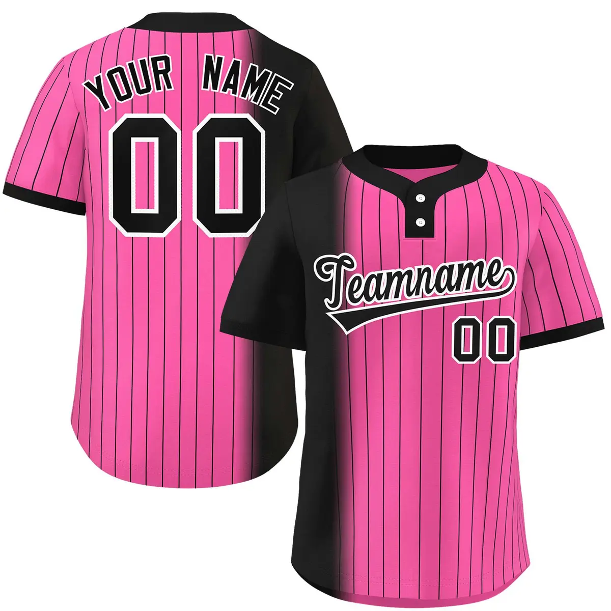 Black Pink Gradient Stripe Two-Button Softball Jersey