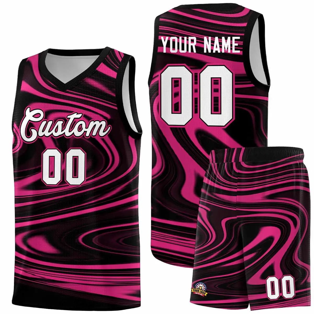 Black Pink Graffiti Fluids Basketball Uniform Jersey Sets