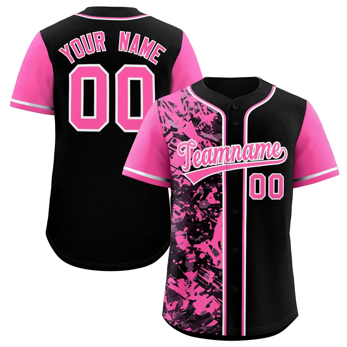 Black Pink Graffiti Split Raglan Sleeve Baseball Jersey
