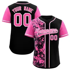Black Pink Graffiti Split Raglan Sleeve Baseball Jersey