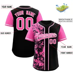 Black Pink Graffiti Split Raglan Sleeve Baseball Jersey 2