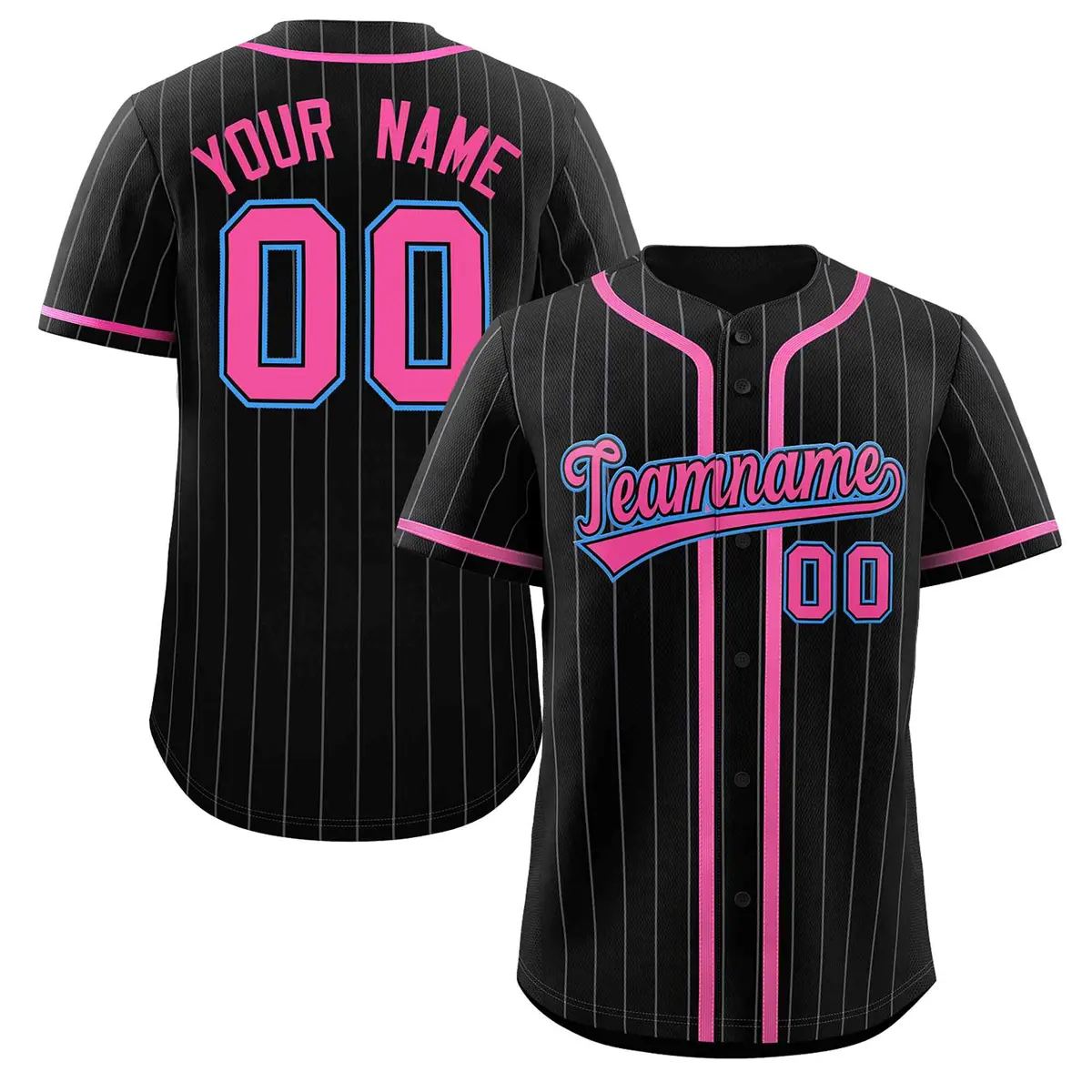Black Pink-Gray Stripe Full Button Baseball Jersey