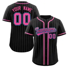 Black Pink-Gray Stripe Full Button Baseball Jersey