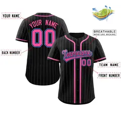 Black Pink-Gray Stripe Full Button Baseball Jersey 2