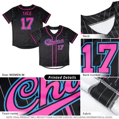 Black Pink-Gray Stripe Full Button Baseball Jersey 3