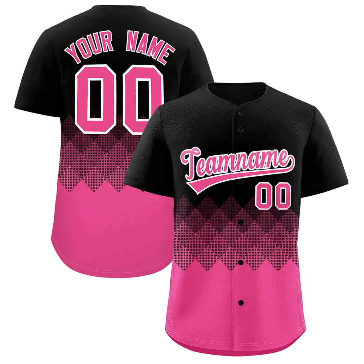 Black Pink Grid Blur Pattern Authentic Baseball Jersey