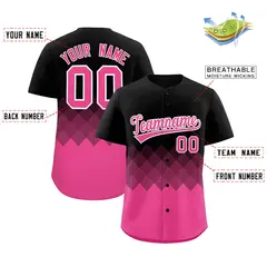 Black Pink Grid Blur Pattern Authentic Baseball Jersey 2