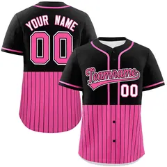Black Pink Half Stripe Authentic Baseball Jersey 1
